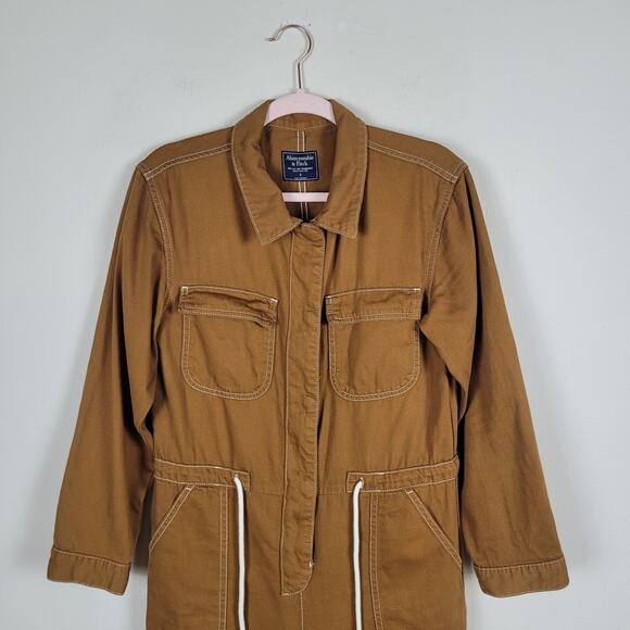 Abercrombie & Fitch Jumpsuit Womens Small Camel Brown Utility Coveralls Romper - Picture 3 of 11